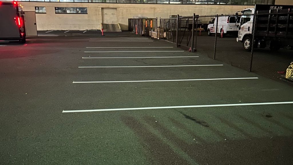 close-up of freshly painted parking spots for EDA warehouse