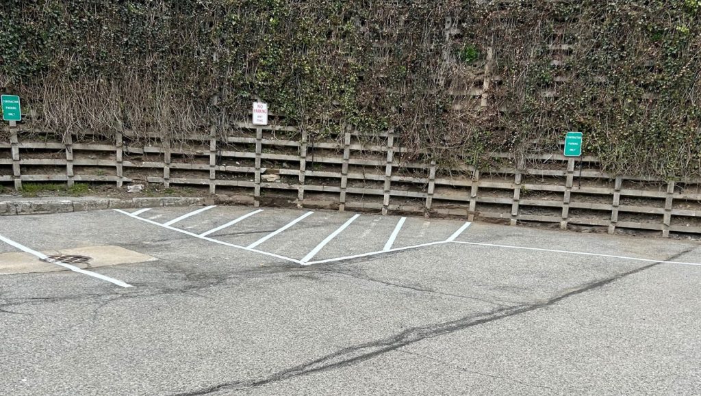 crosswalk freshly painted for Consuner Reports parking lot