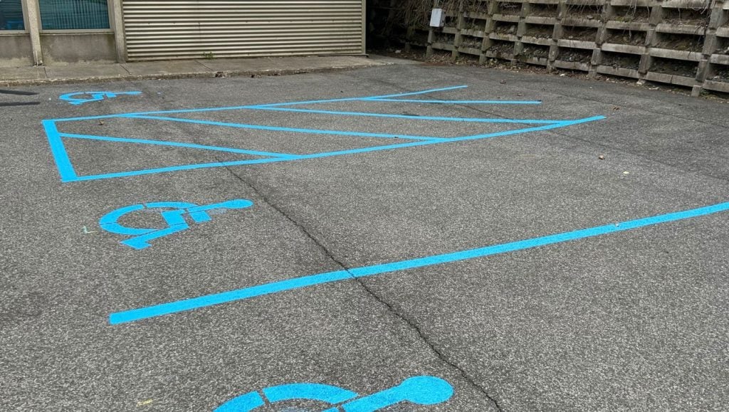 ada compliance parking spots freshly painted for Consuner Reports parking lot