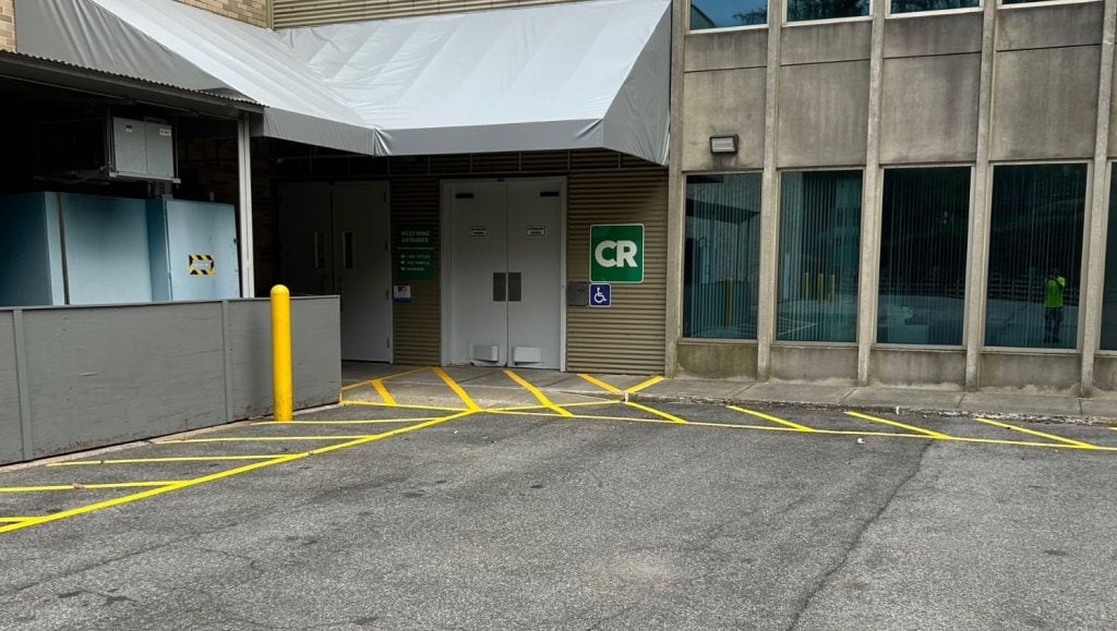 line markings freshly painted for Consuner Reports parking lot