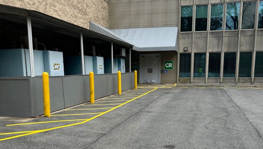 yellow line striping for Consuner Reports parking lot