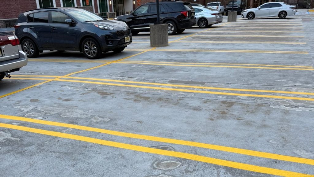 city hall parking lot freshly painted