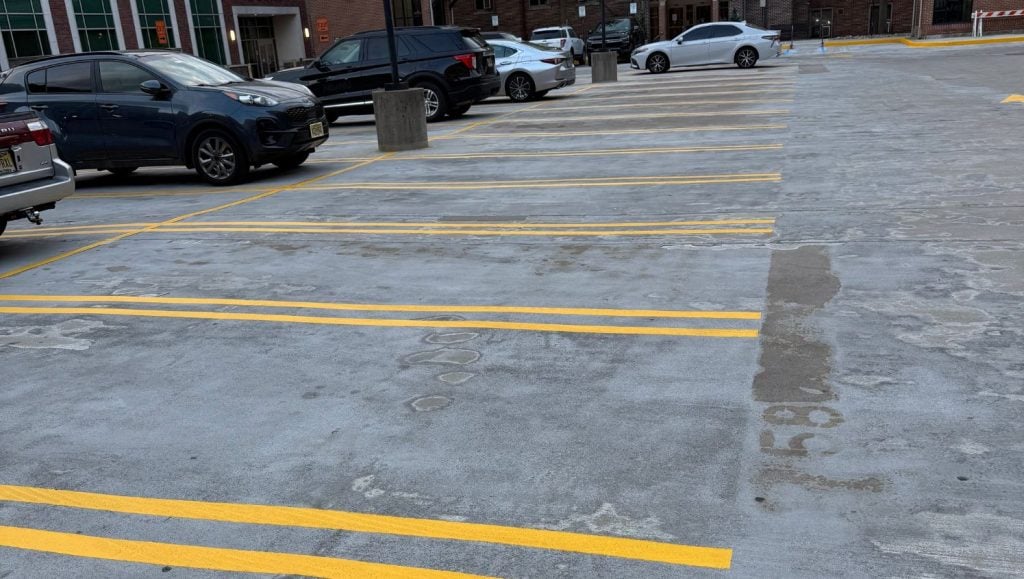 freshly painted line markings for city hall
