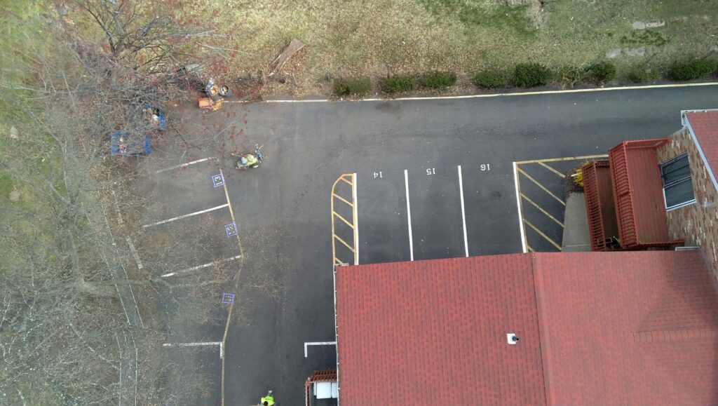 aerial view of Leonia Court parking lot freshly painted