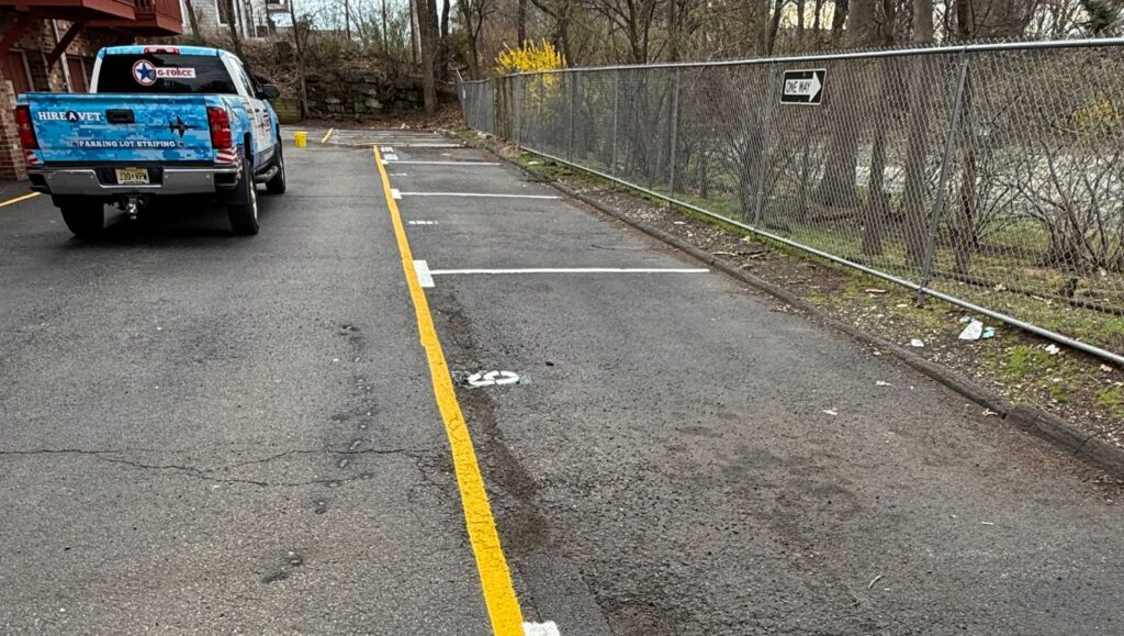 freshly painted line markings for Leonia Court
