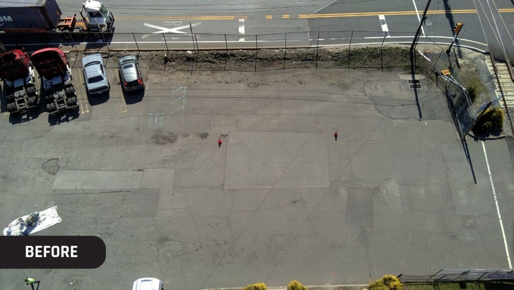 Premier Motor Lines parking lot with no parking lot lines