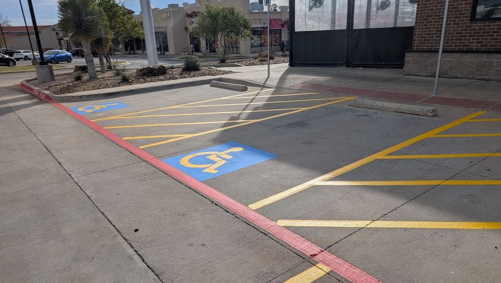 parking spots freshly painted for Buffalo Wild Wings parking lot
