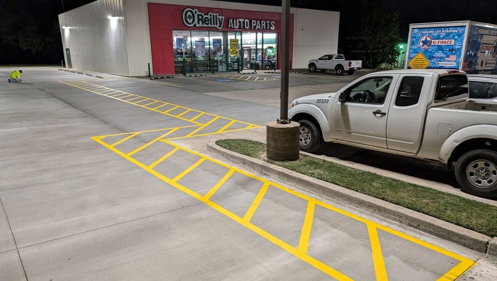 O'Reilly Autoparts parking lot freshly painted