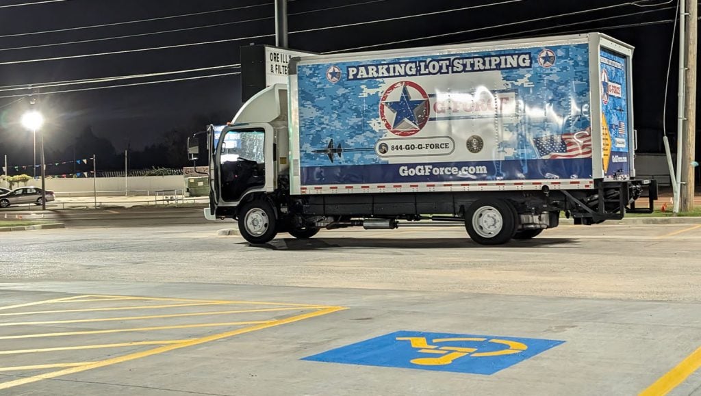 O'Reilly Autoparts parking lot with freshly painted parking spots