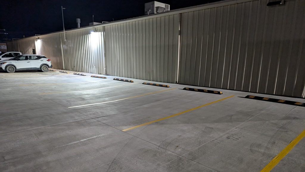 parking spots freshly painted for O'Reilly Auto Parts parking lot