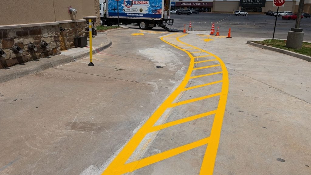 Chick-fil-A parking lot with freshly painted yellow lines