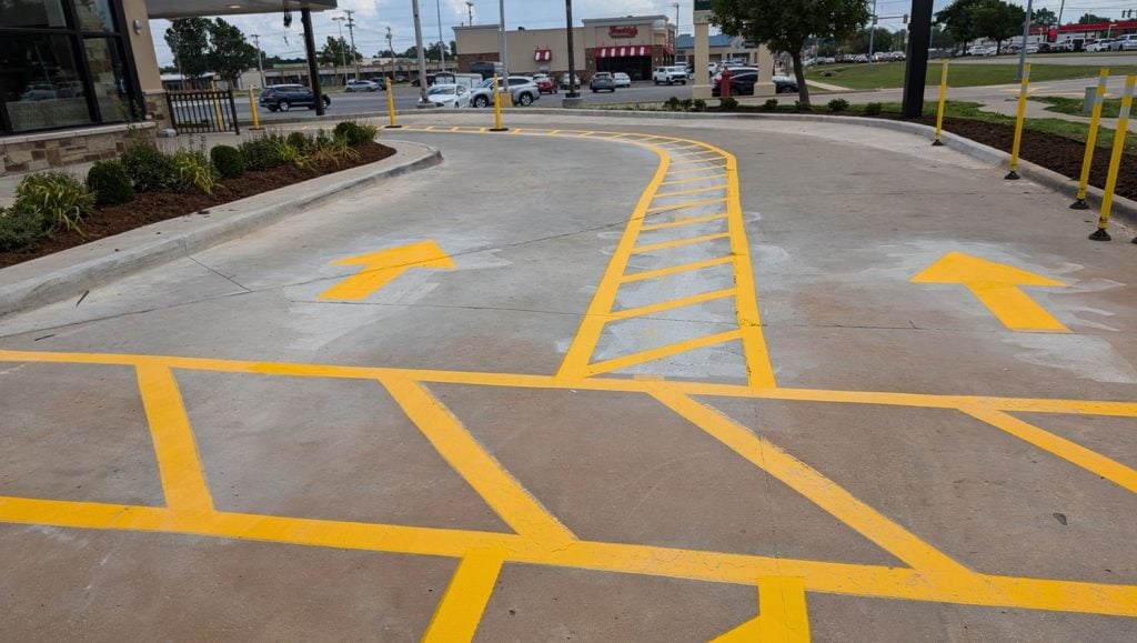 Chick-fil-A parking lot with freshly painted lines