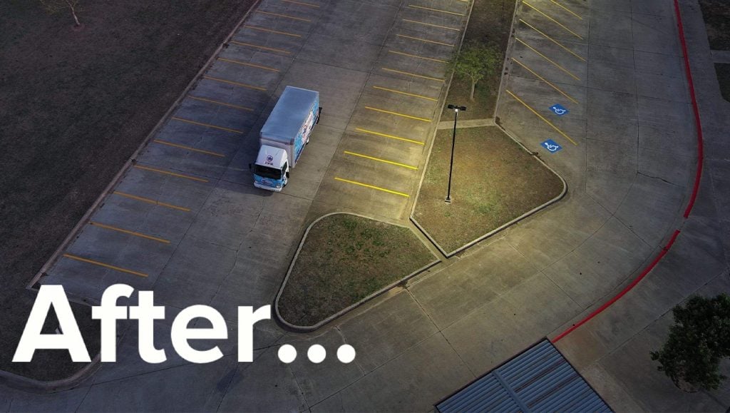 aerial view of Clara Reynolds Elementary School parking lot with g-force truck