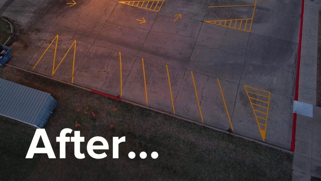 aerial view of Clara Reynolds Elementary School parking lot with fresh painted lines