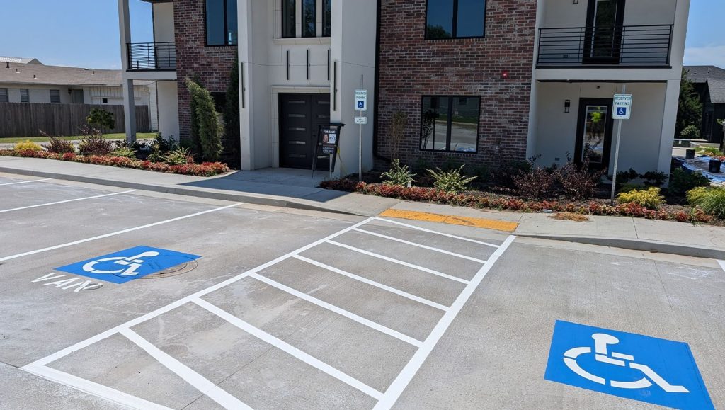 close-up of parking spots freshly painted for condo complex