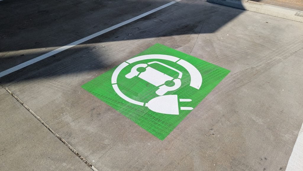 business parking spots freshly painted for parking lot