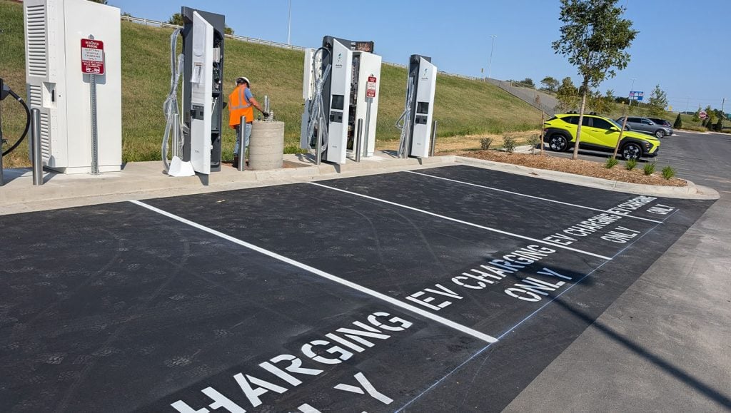 ev charging markings for Tulsa Premium Outlets (Mall) parking lot