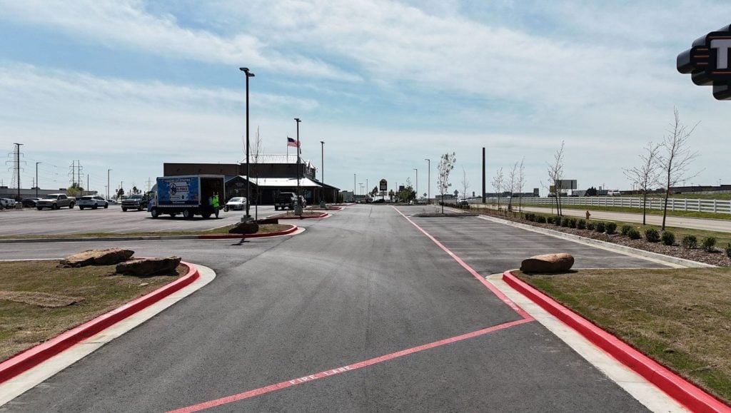 aerial view of line striping project in Owasso, OK