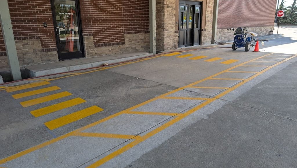 aerial view of Chick-Fil-A parking lot freshly painted