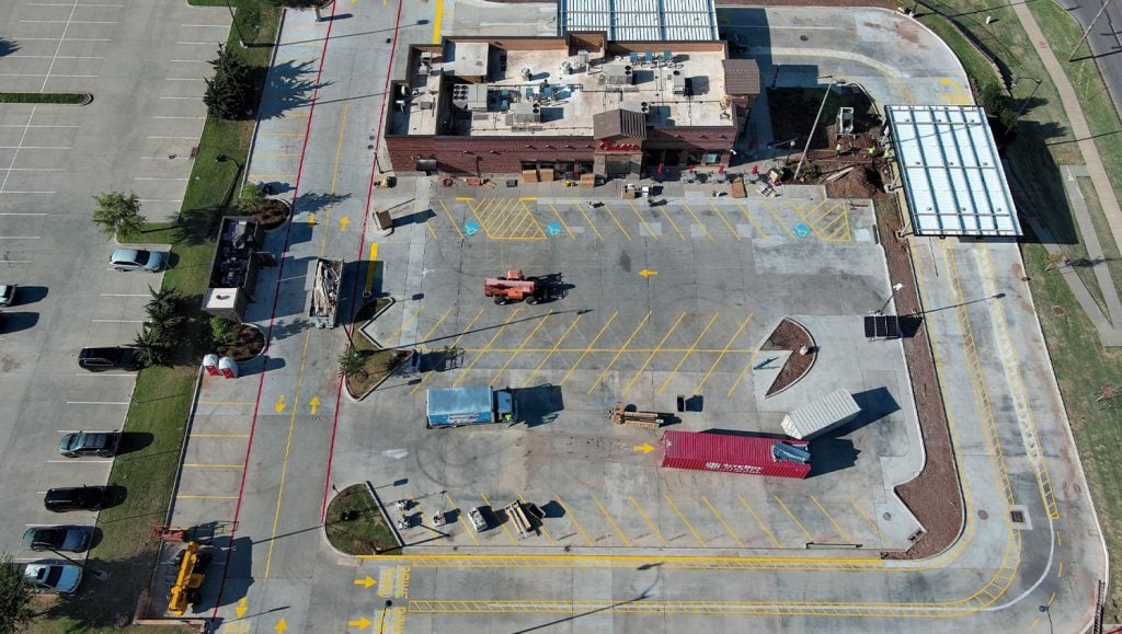 freshly painted line markings for Chick-Fil-A parking lot