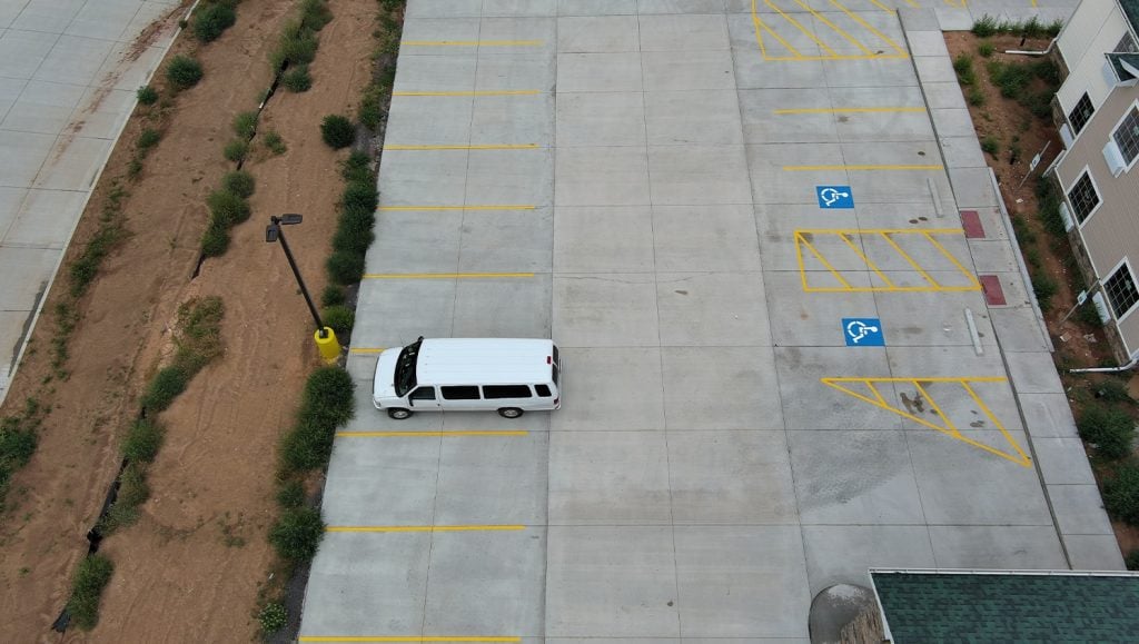 aerial view of Cobblestone Hotel parking lot with g-force truck