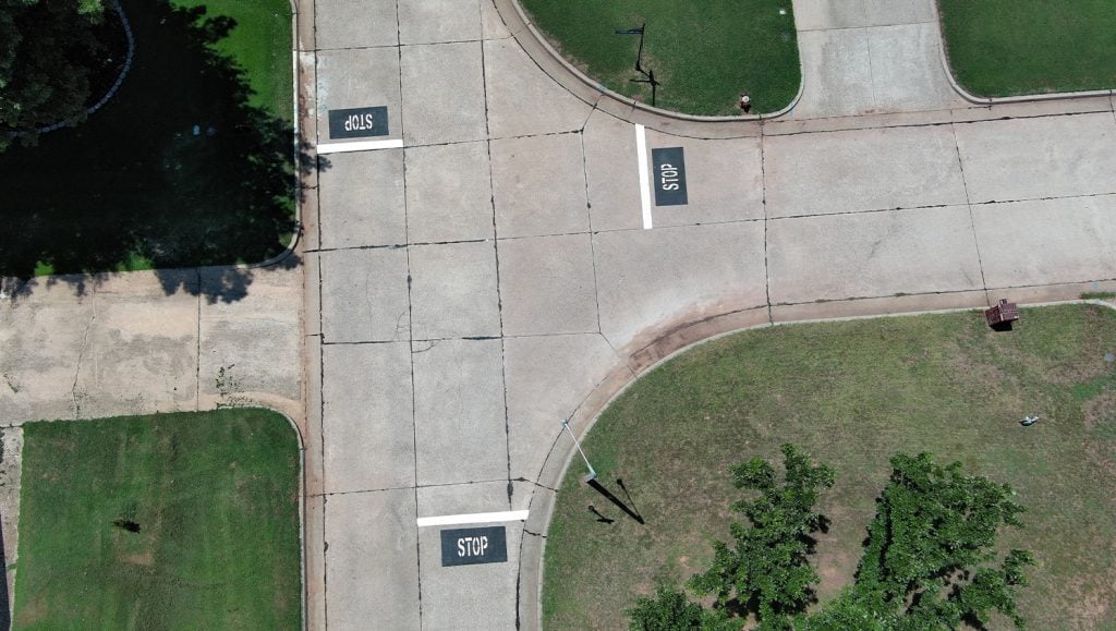 close-up of Crystal Lakes HOA staircase with freshly painted line markings