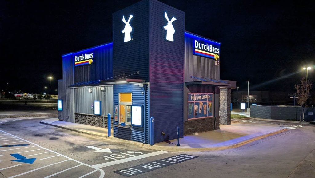 freshly painted line markings for Dutch Bros parking lot