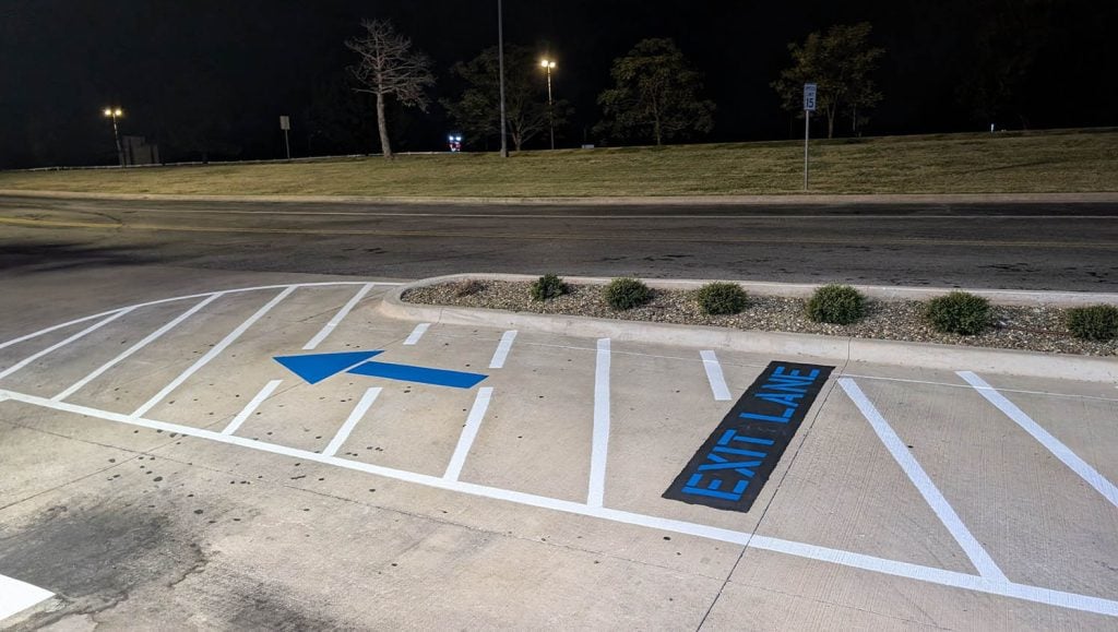 close-up of line marking for Dutch Bros parking lot