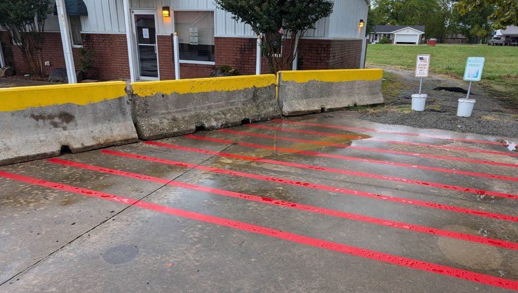 parking spots freshly painted for Stigler Primary Care Clinic