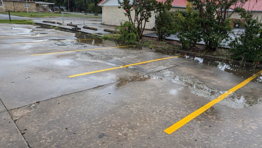 close-up of parking spots freshly painted for Stigler Primary Care Clinic
