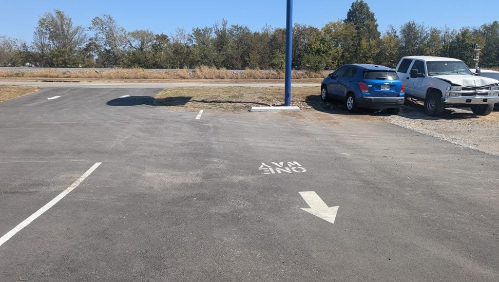Lakeside Eyecare parking lot with new parking stops