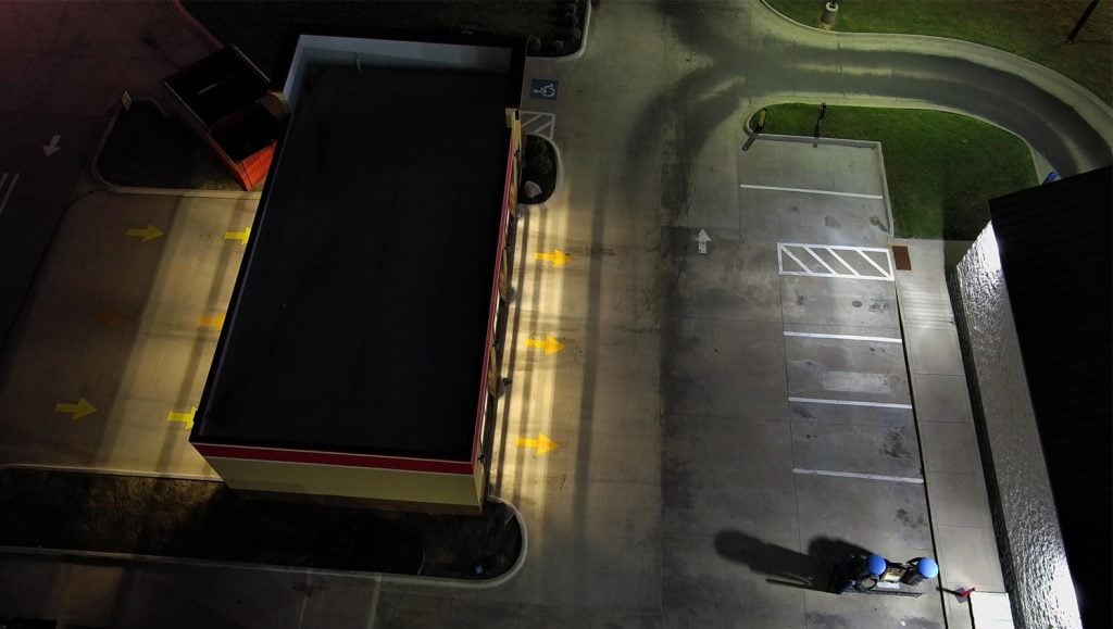 aerial view of take 5 oil change with fresh black boxes around direction arrows