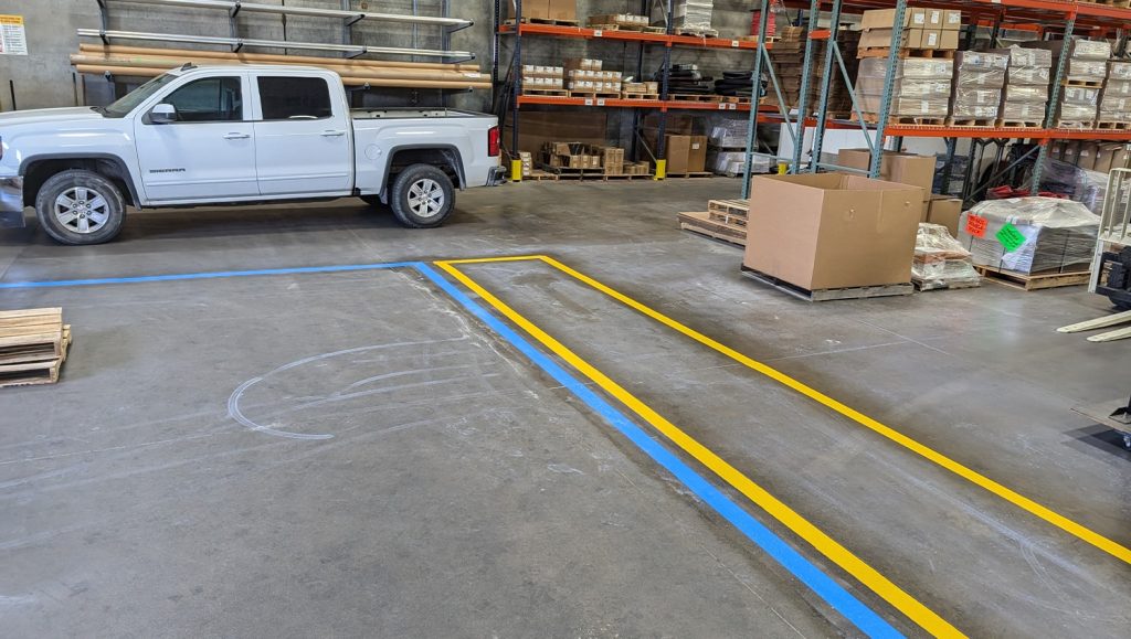 freshly painted line markings for warehouse