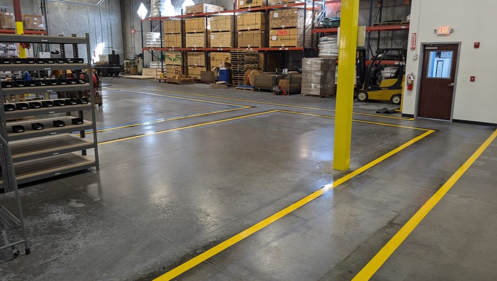 freshly painted warehouse flooring markings