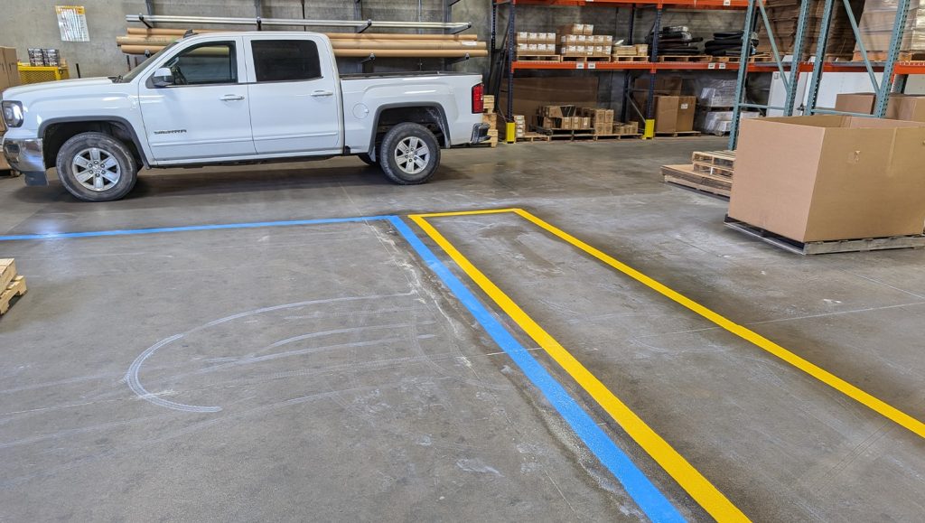 close-up of yellow and blue line markings