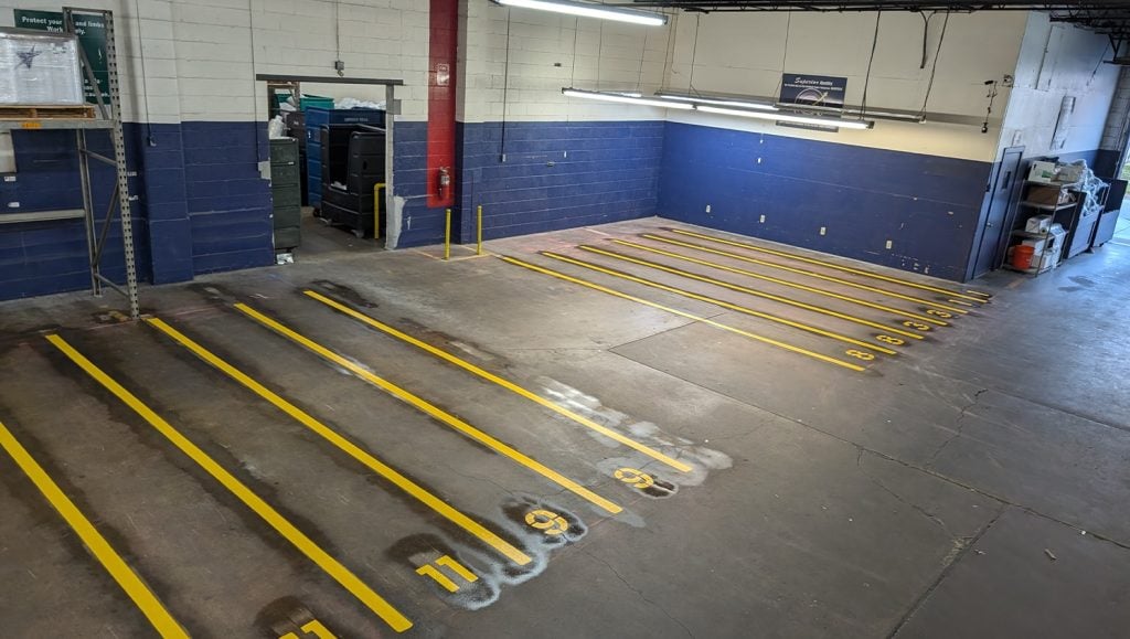 line markings freshly painted for Superior Linen