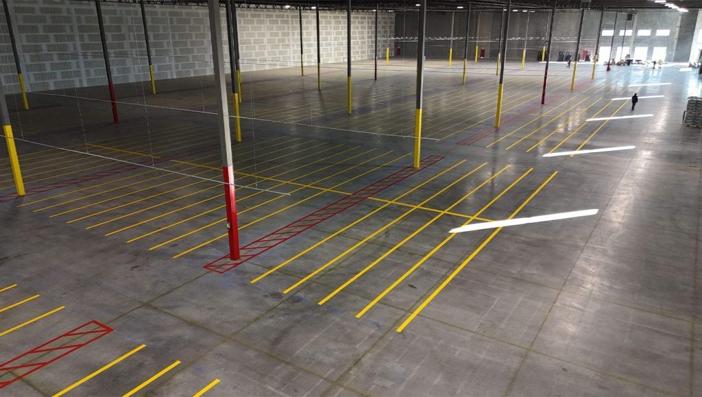 DART Entities warehouse with freshly painted line markings