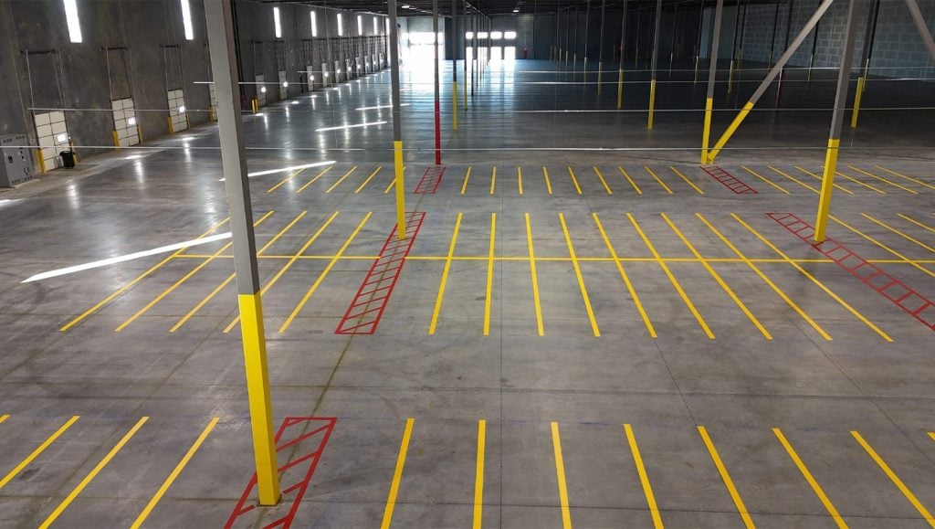 warehouse floor markings freshly painted for DART Entities