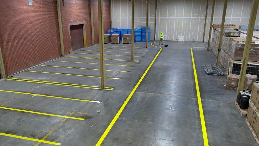 freshly painted line markings for ENCOsteel warehouse