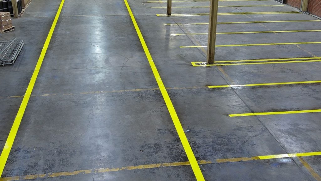 close-up of ENCOsteel warehouse with freshly painted line markings