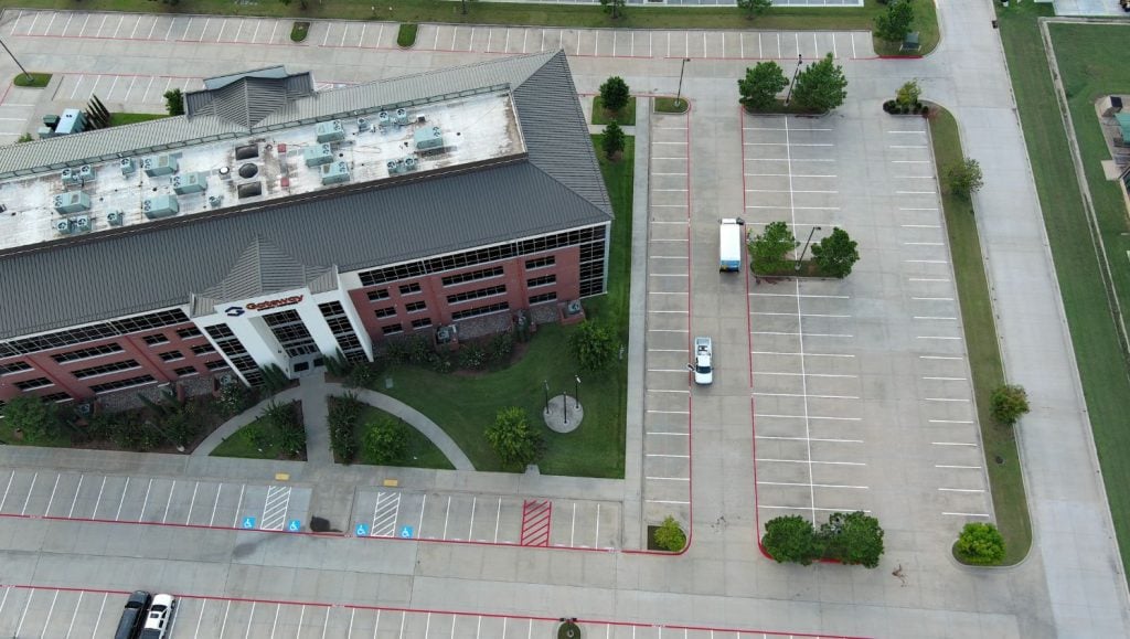 Gateway Mortgage parking lot freshly painted aerial view