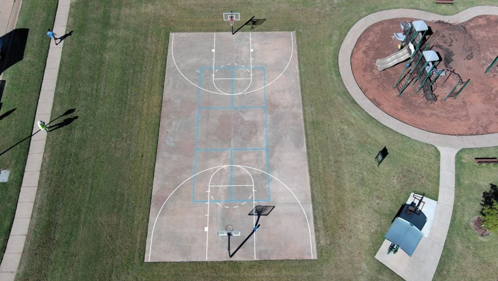 aerial view of Frisco Ridge HOA basketball court freshly painted