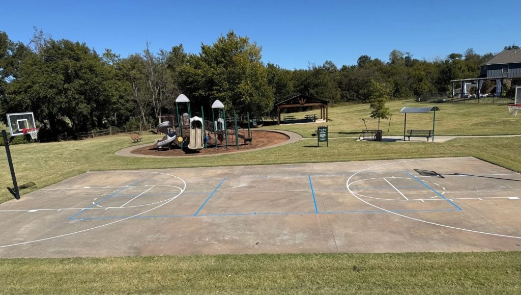 front view of Frisco Ridge HOA athletic court freshly painted