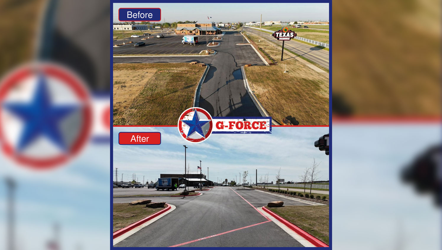 before and after view of line striping project in Owasso, OK