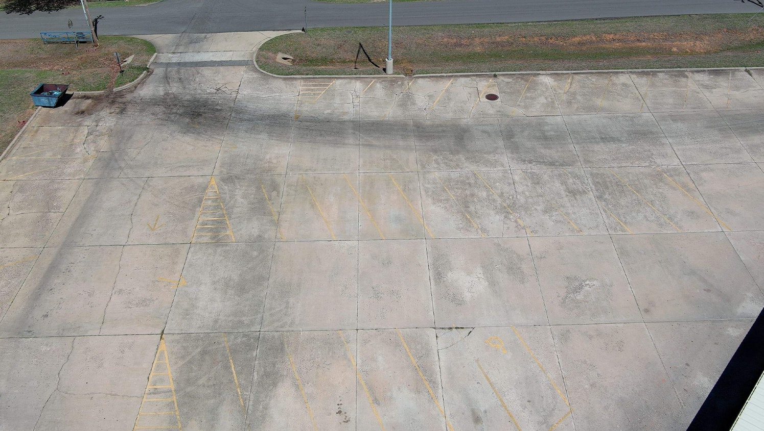 aerial view of clara reynolds elementary school before fresh painted lines