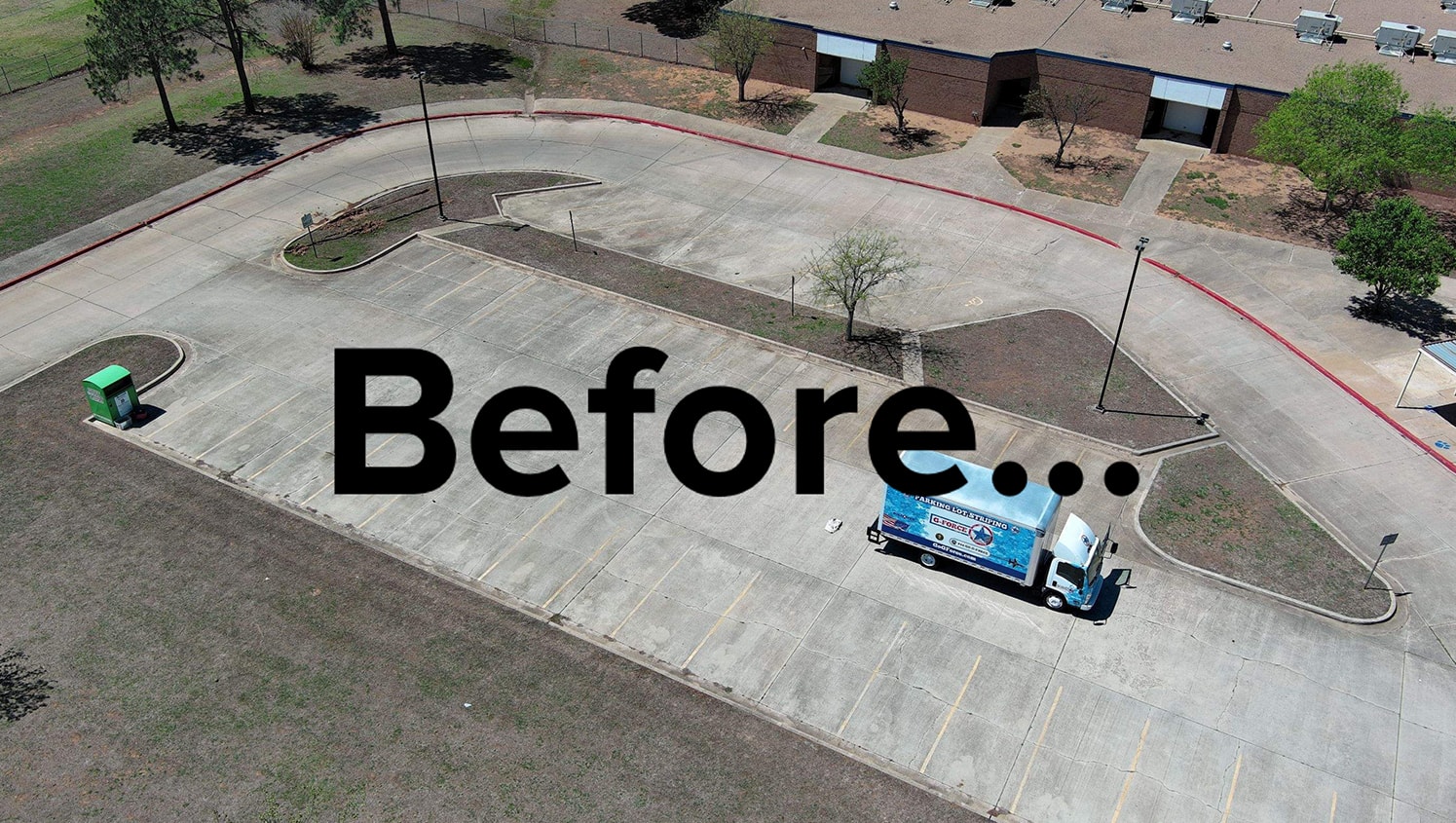 aerial view of Clara Reynolds Elementary School parking lot before repainting