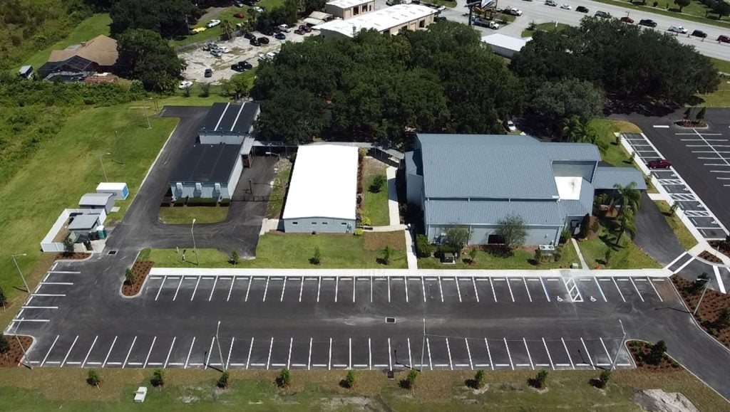 aerial view of re-striped parking lot layout