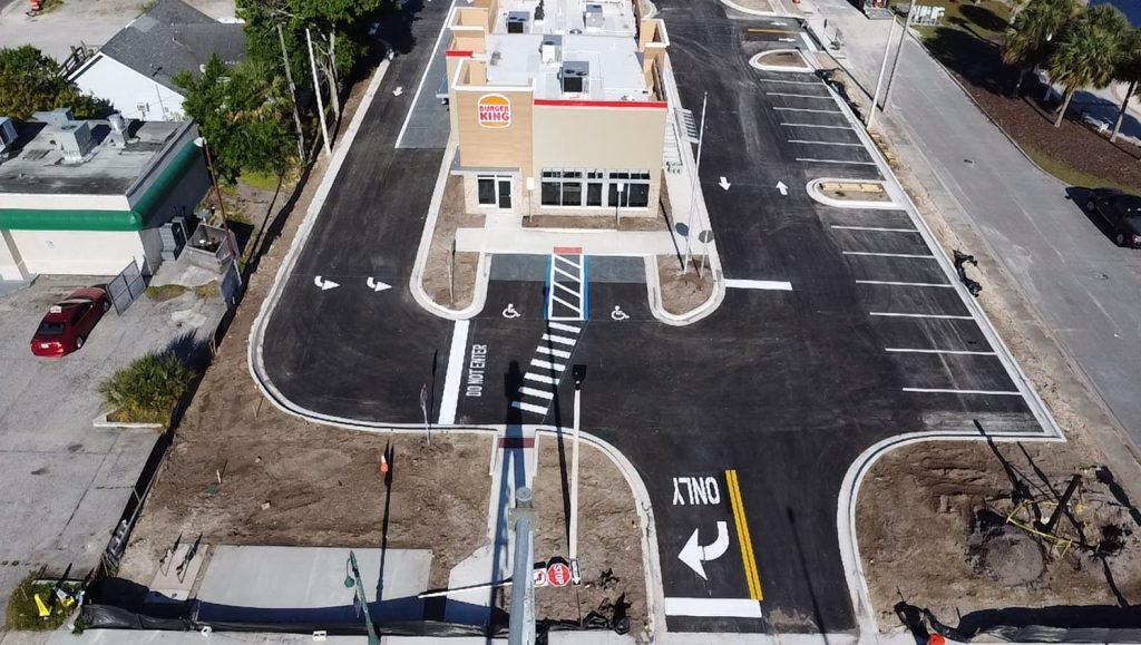 aerial view of line striping project in Titusville, FL