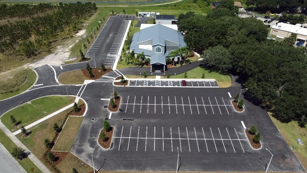 above view of re-striped parking lot layout