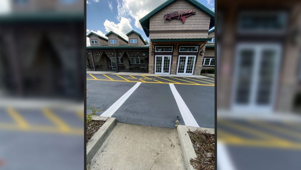 freshly striped parking lot markings